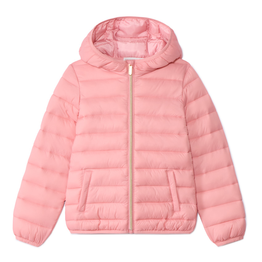 Dunne doorgestikte donsjas met effen kap voor meisjes 