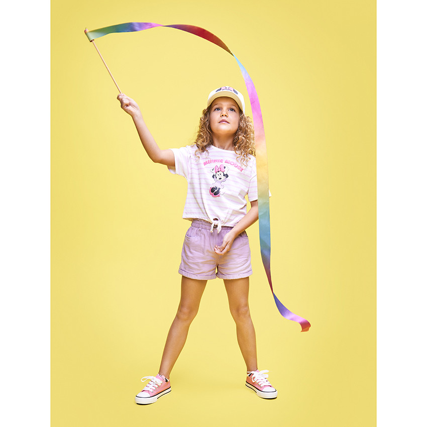 T-shirt manches courtes à rayures puff print Minnie Disney pour fille 