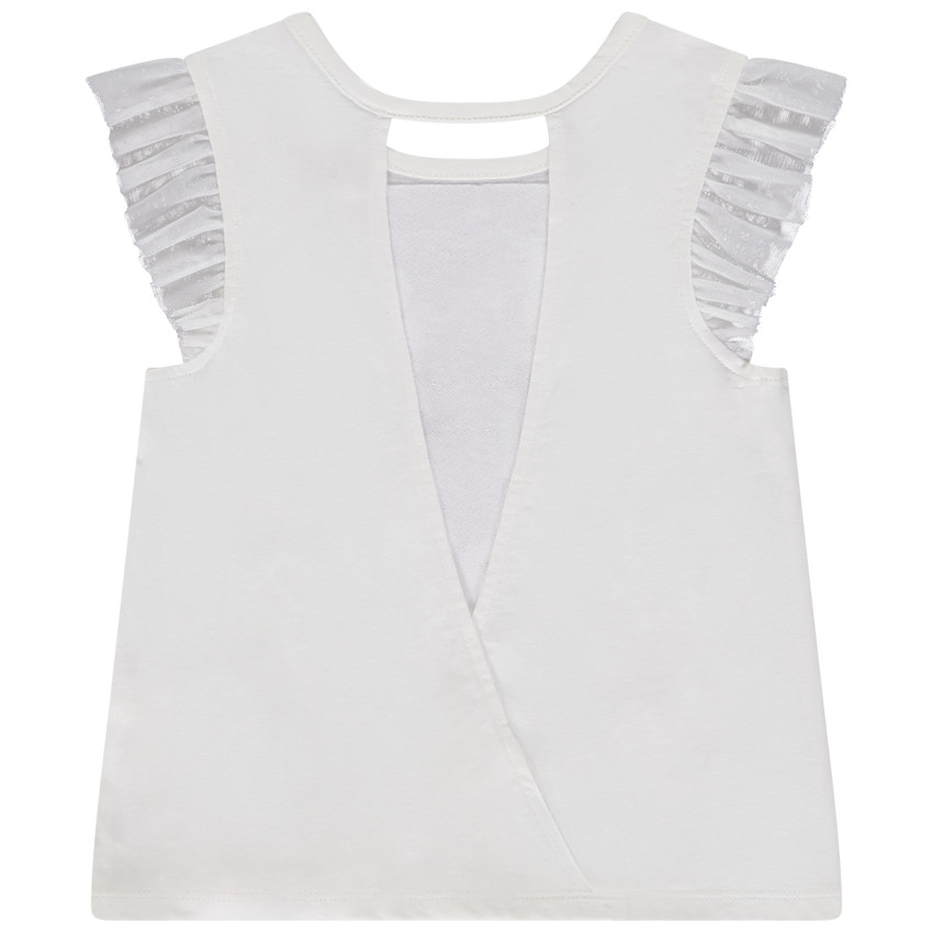 T-shirt manches courtes en tulle et fleurs 3D pour fille 