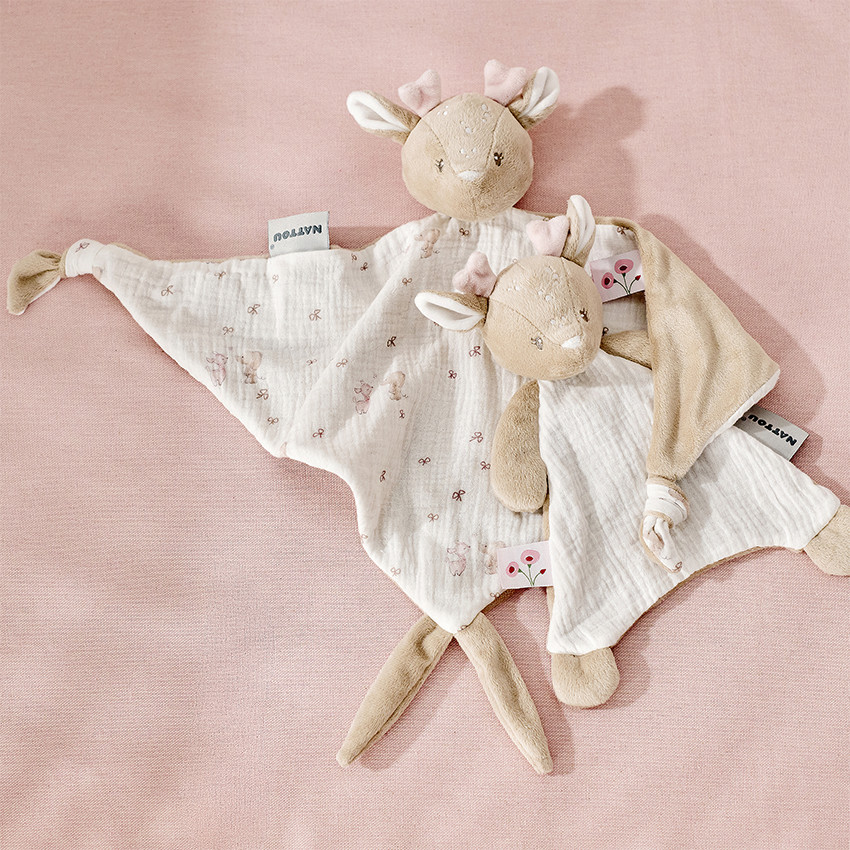 Doudou maxi - FanFan - cerf - sable/imprimé - 60x40 cm 