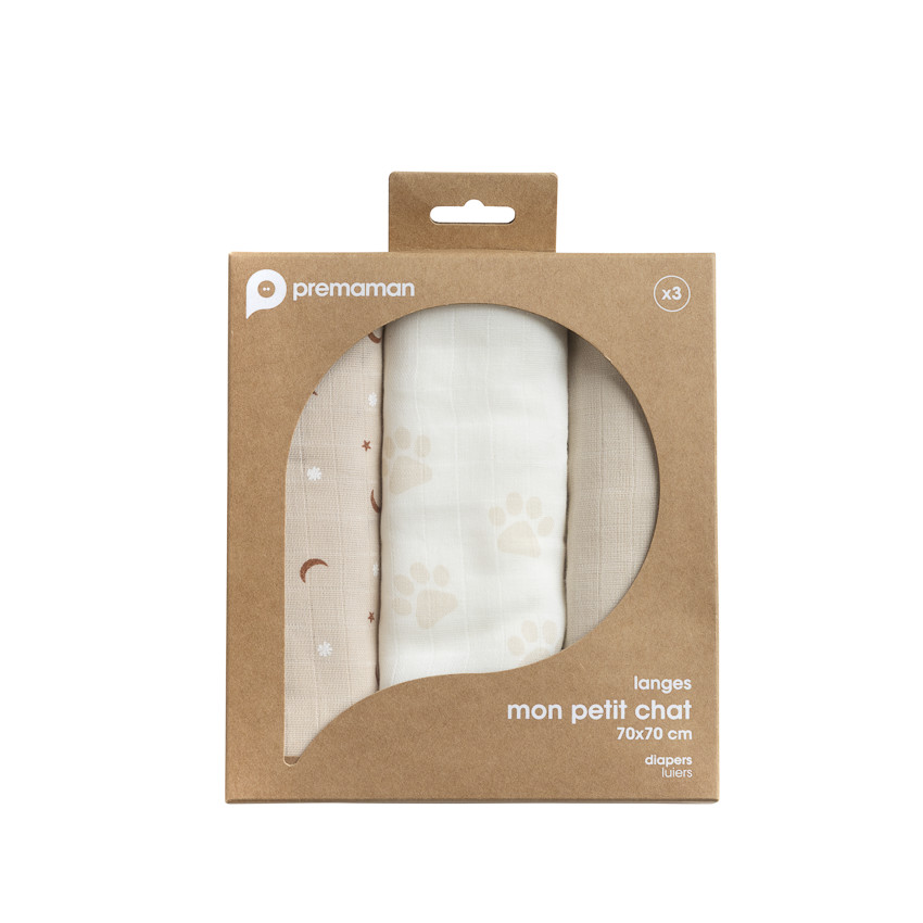 Set van 3 ziekenhuiskruiken in gaas 70 x 70 cm Mon Petit Chat 