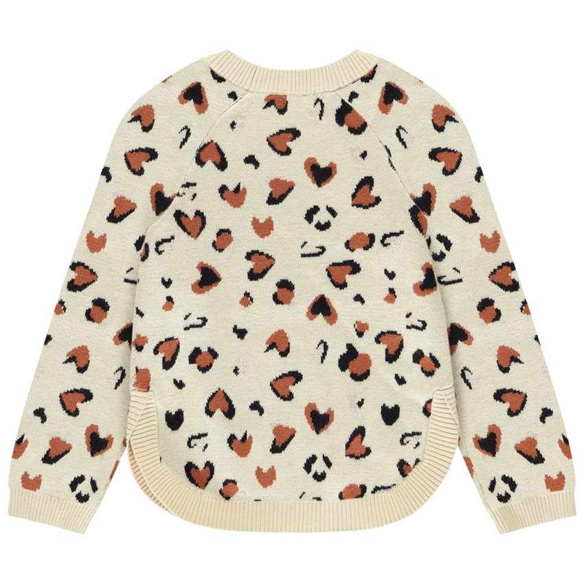 Pull en tricot jacquard motif cœurs tachetés pour fille 