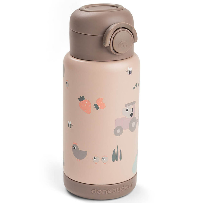 Drinkfles isothermish met rietje 340ml Tiny Farm Roze 