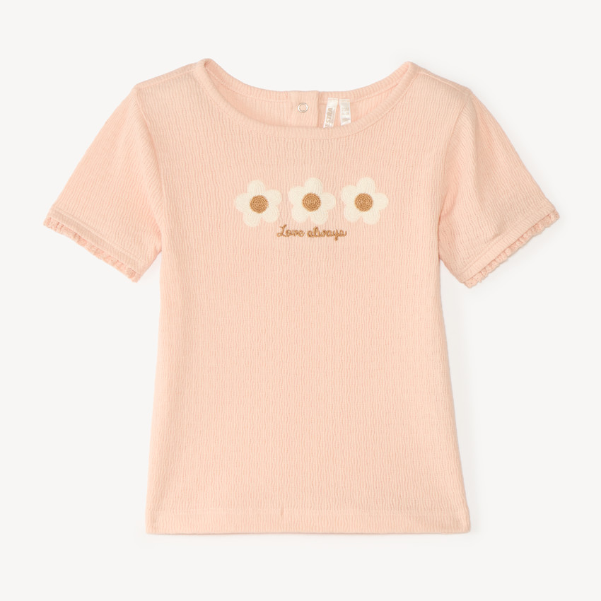 T-shirt manches courtes bébé fille broderie fleurie 