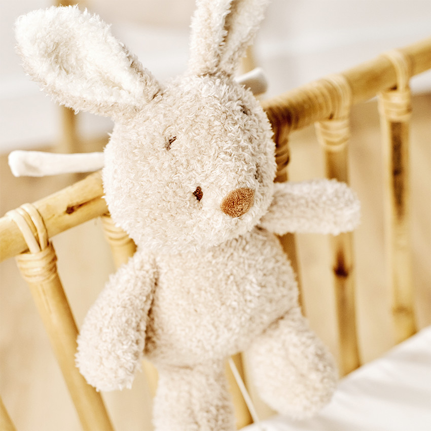 Peluche musicale teddy bébé lapin - Beige - 25cm 