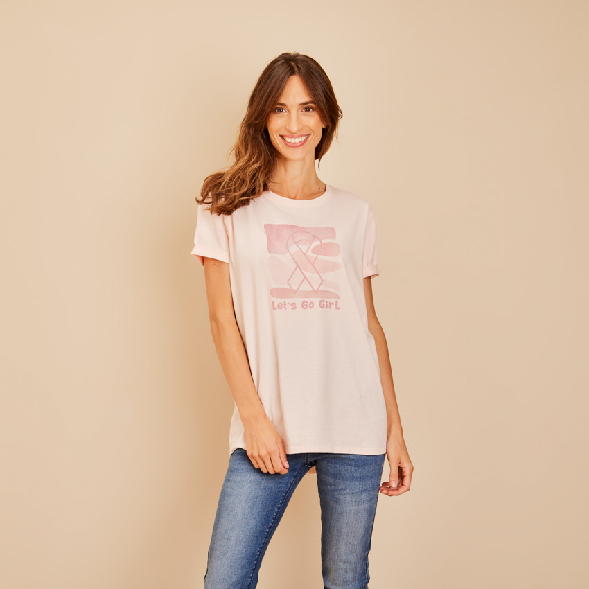 Roze oktober print T-shirt voor dames 