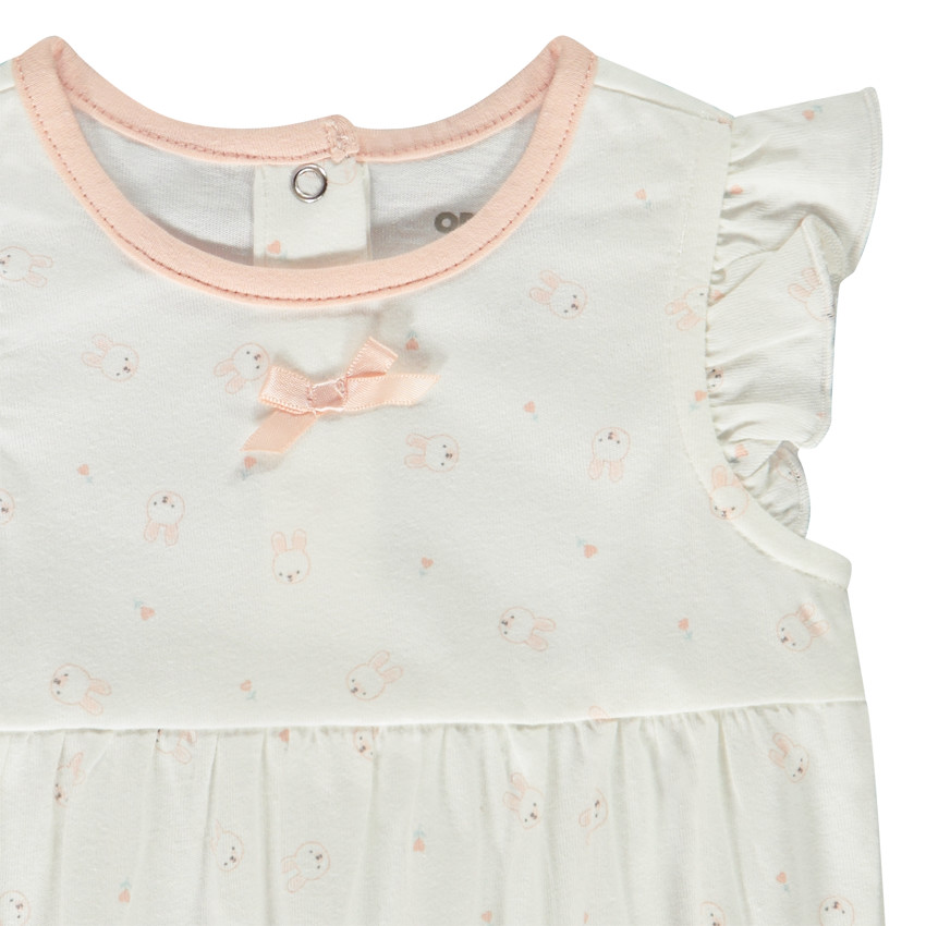 Korte jumpsuit in jersey met konijnenprint voor babymeisje 