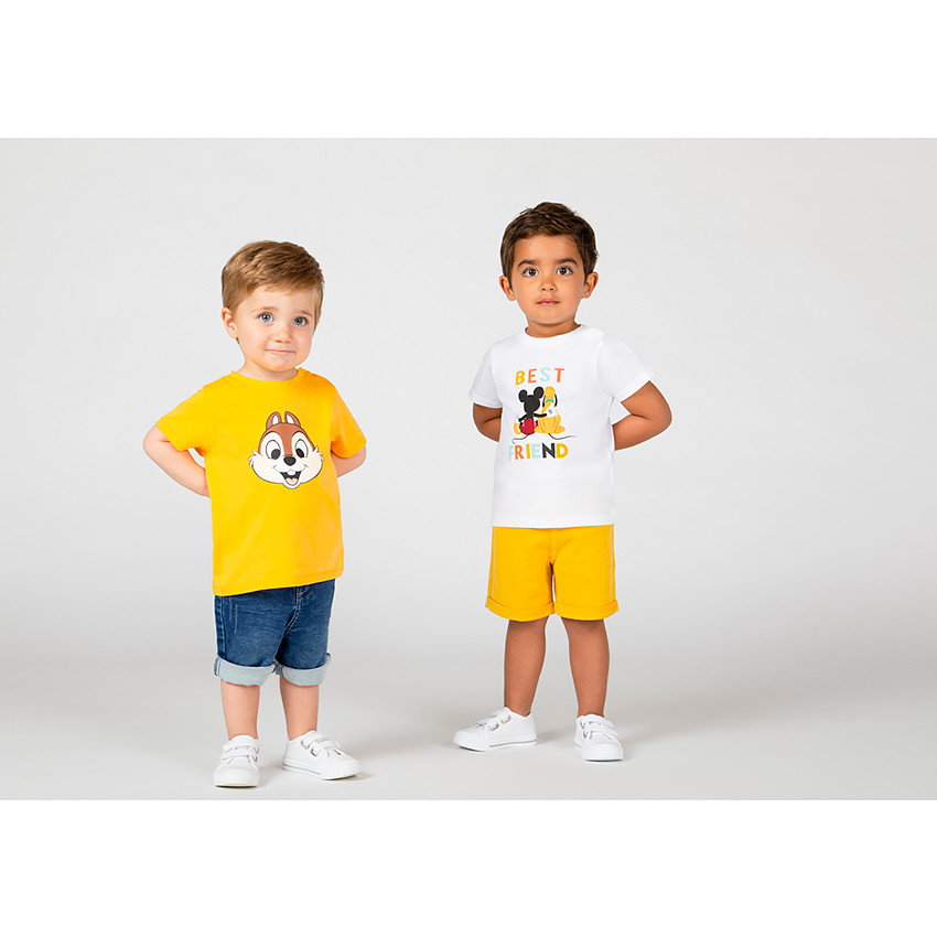 Geel T-shirt van biokatoen met korte mouwen en Disney Knabbel & Babbel-print 