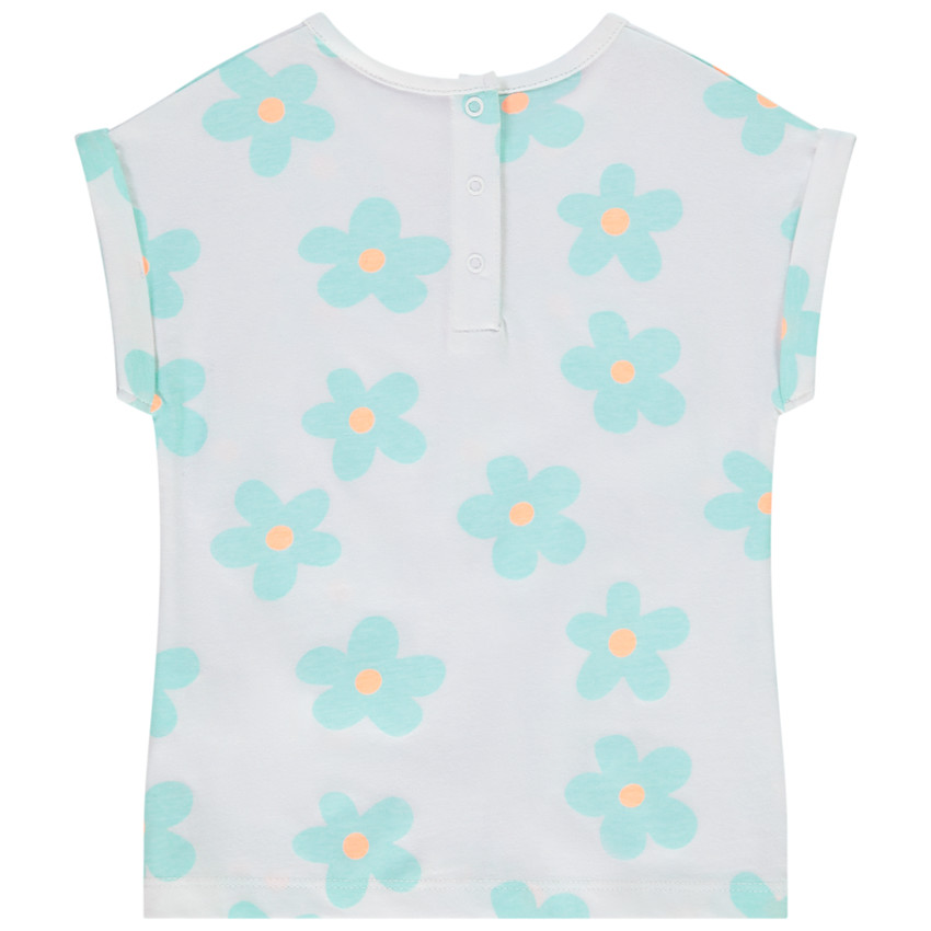T-shirt met korte mouwen en knoopdetail, bedrukt met bloemen voor meisjes 