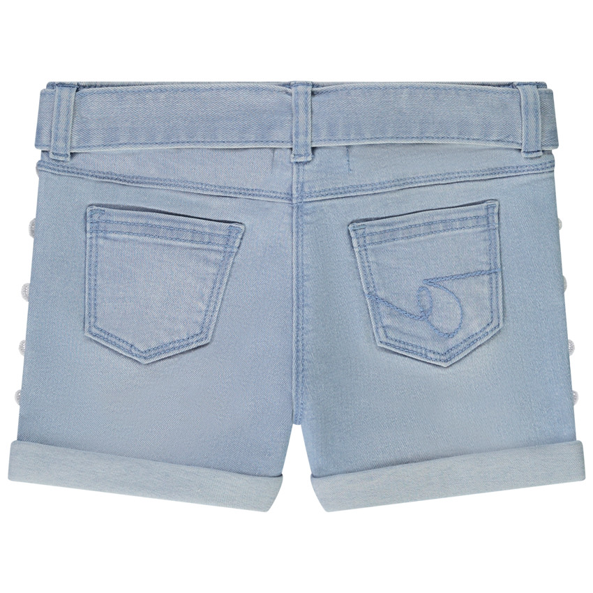 Short en jean avec ceinture à nouer et dentelle pour fille 
