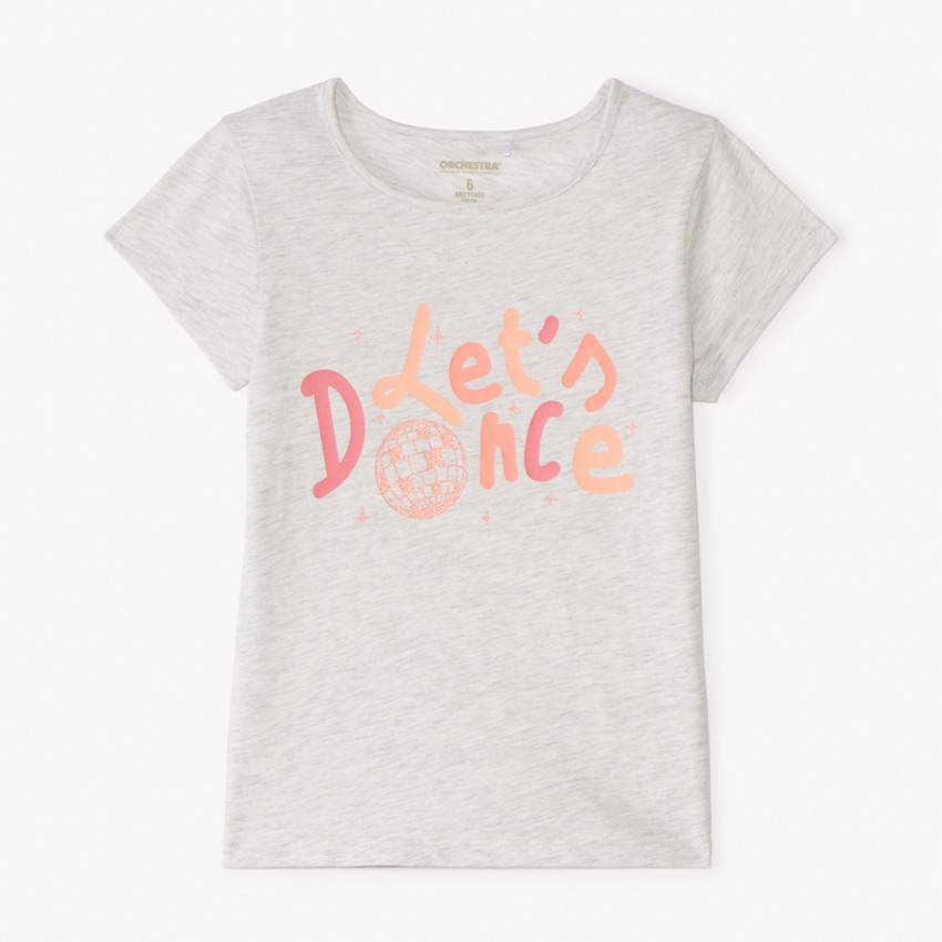 T-shirt manches courtes printé à paillettes fille 