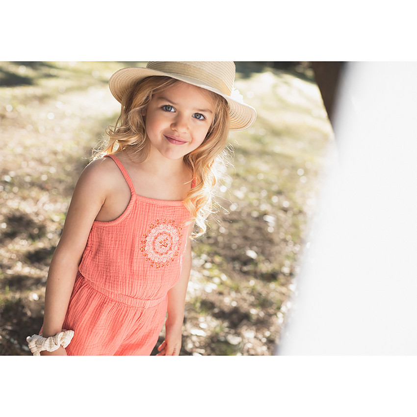 Combishort en gaze de coton à motif floral brodé 