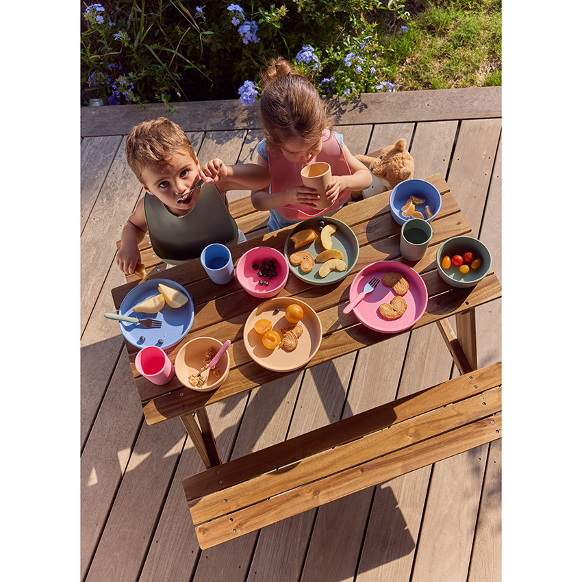 Coffret repas 3 pièces en silicone Origami  - Bleu 