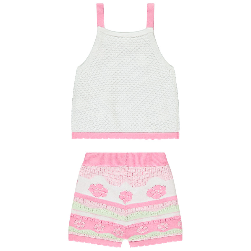 Ensemble débardeur + short en tricot fantaisie à fleurs pour bébé fille 