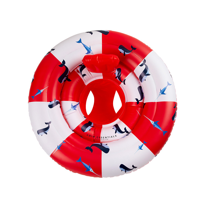 Bouée de baignade gonflable avec siège rouge imprimé baleine  