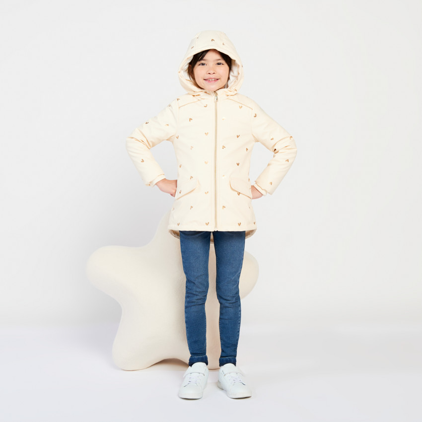Parka en gomme et velours avec imprimé cœur irisé pour fille 