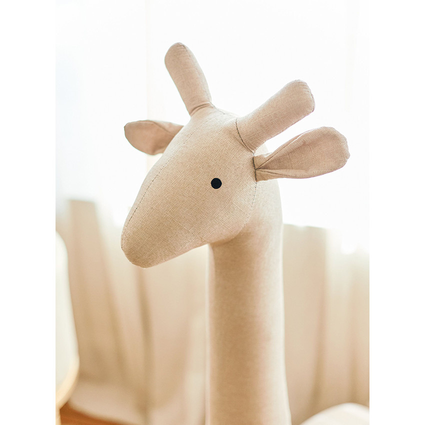 Grande peluche 131cm Girafe debout en lin beige 