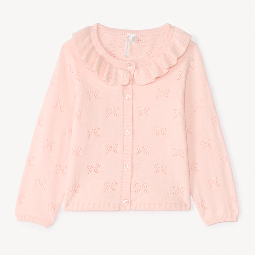 Gilet met Claudine-kraag van gebreid materiaal met uitsnijdingen voor babymeisjes 