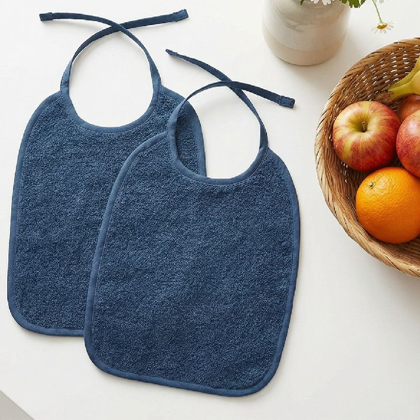 Lot de 2 bavoirs éponge avec fermeture à noeud - Indigo - 25x34 cm 
