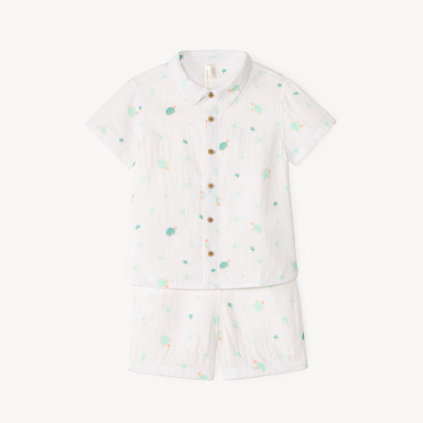 Ensemble 2 pièces chemise + short imprimé tortues pour bébé garçon 