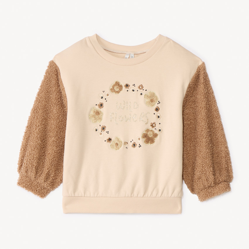 Sweatshirt bimateriaal met sherpa lusjes voor babymeisje 