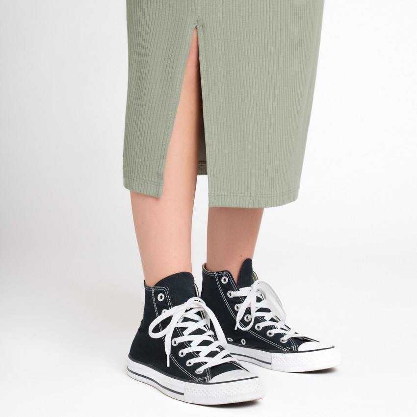 Robe manches longues en maille côtelée uni pour femme 