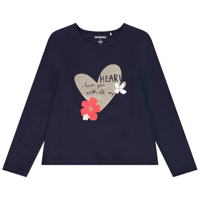T-shirt manches longues à cœur pailleté pour fille 