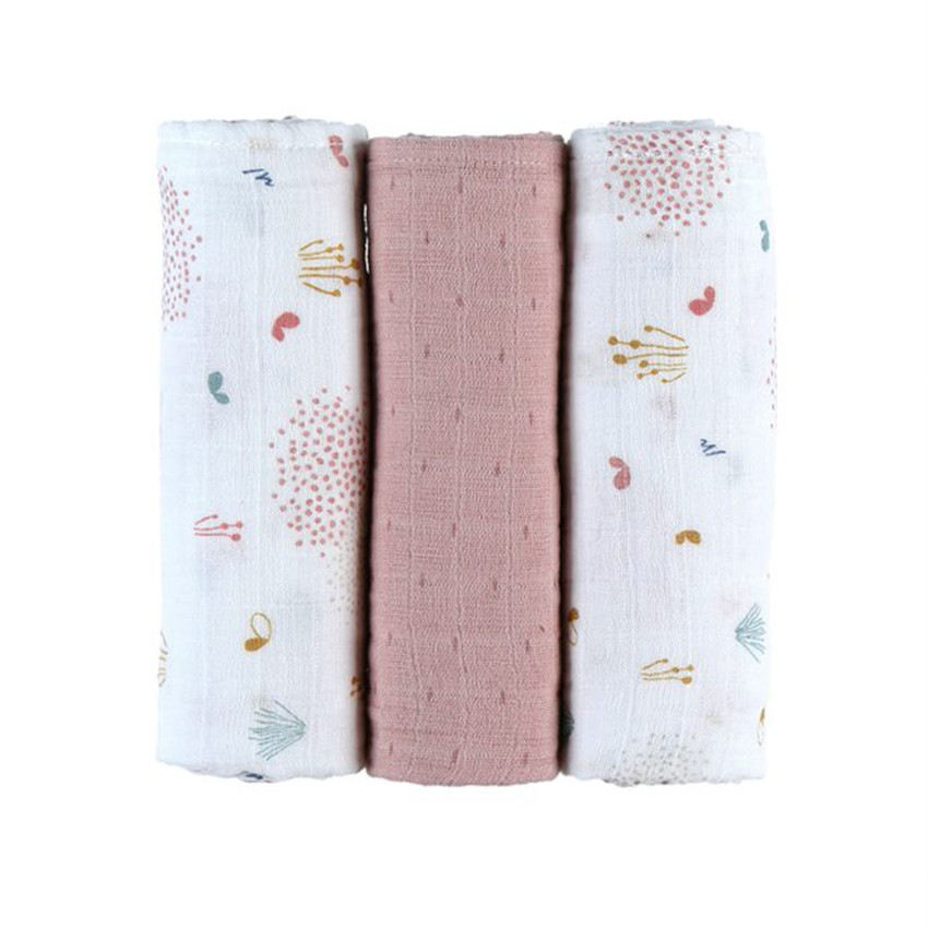 Lot de 3 langes en mousseline Lina & Joy 70x70 cm - Rose 