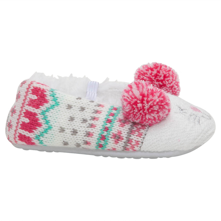 Pantoffels van tricot met sherpavoering en pompons 