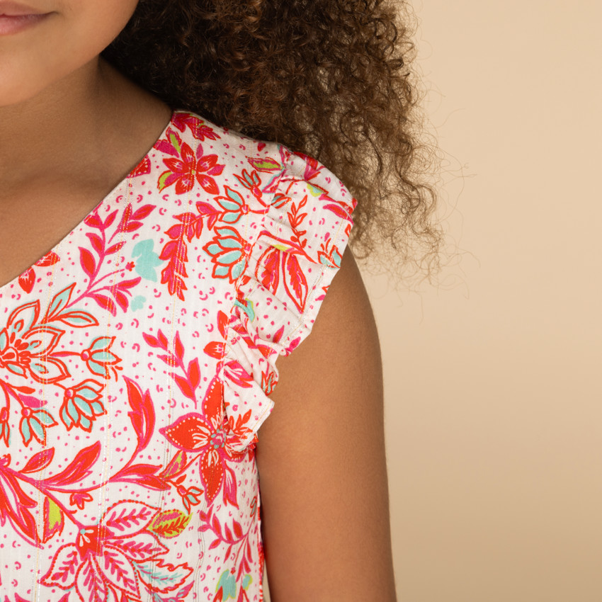 Robe manches courtes boutonnée imprimé végétal pour fille 