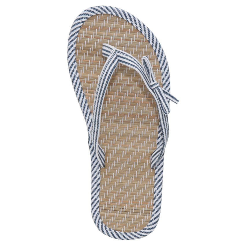 Tongs à semelle en paille de riz et bride textile rayée pour fille 