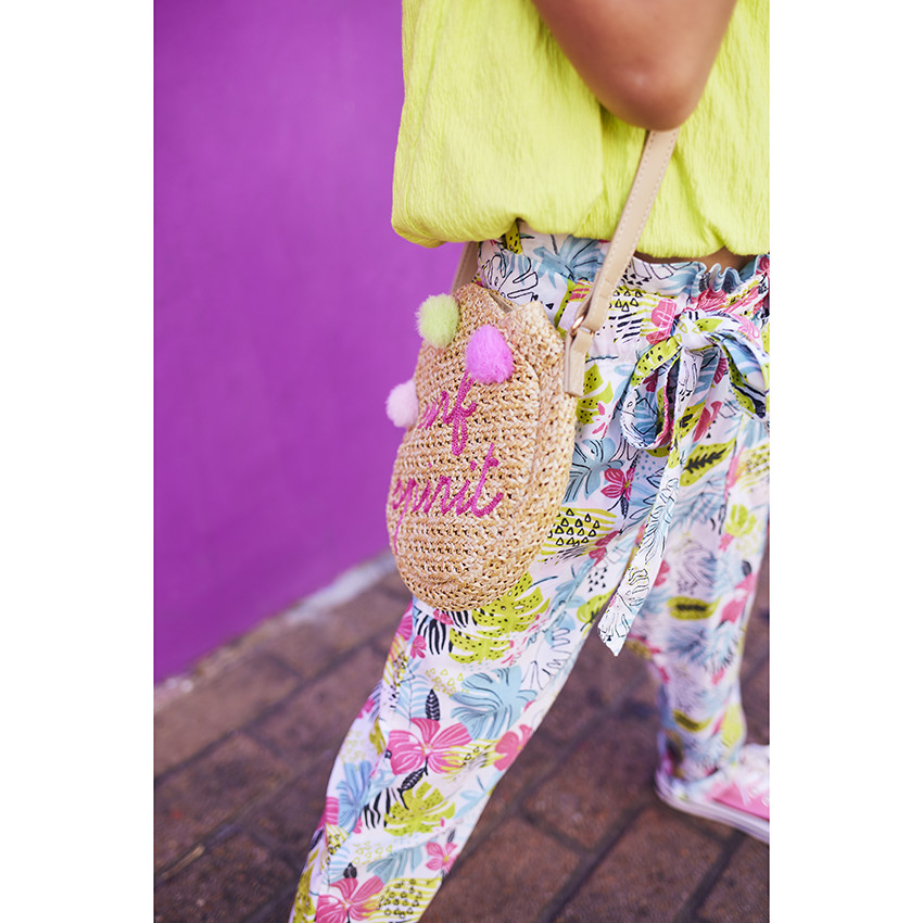 Tropische print broek en strikriem voor meisjes 