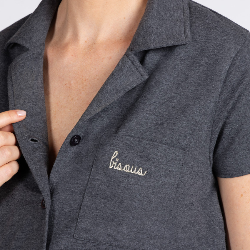 Chemise pour pyjama de grossesse et d'allaitement brodée 