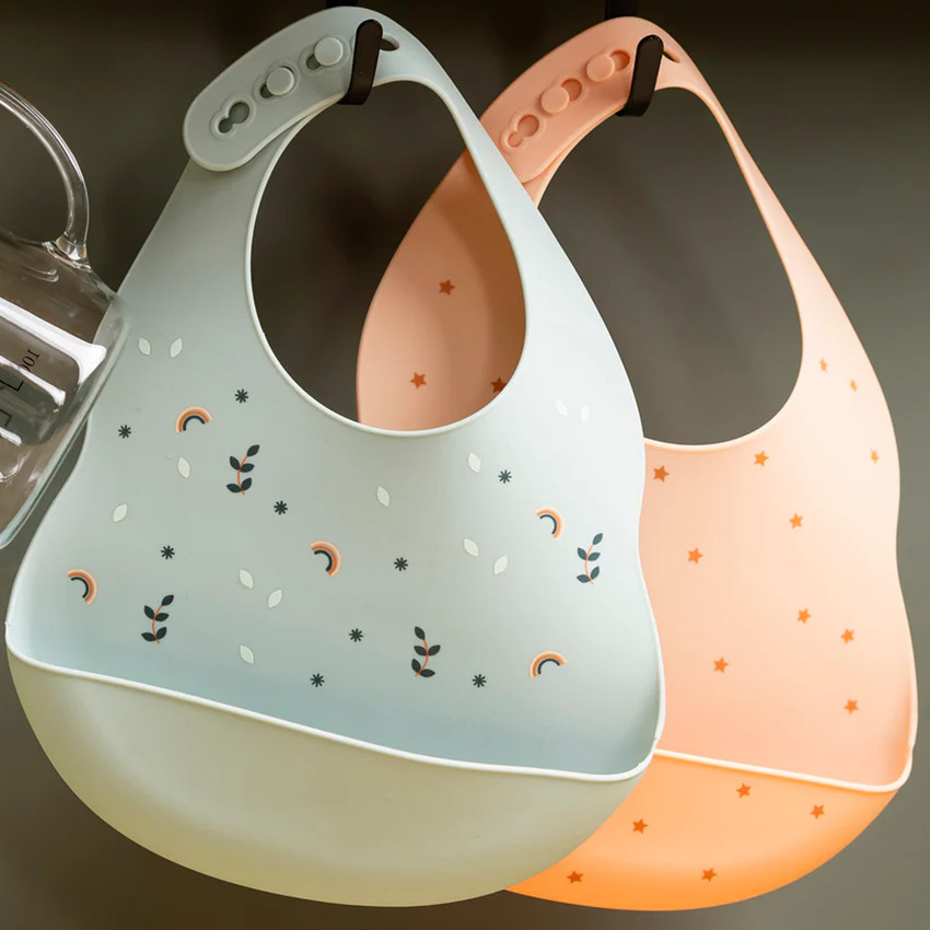 Bavoir réglable avec bac récupérateur - Silicone - Vert - Imprimé  