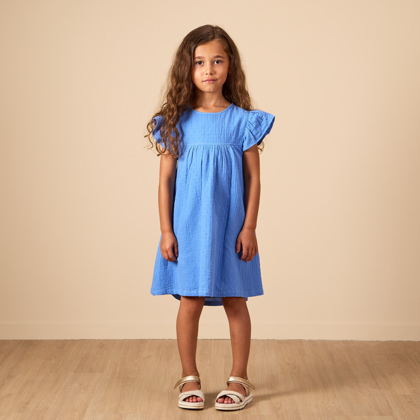 Korte mouwen jurk met ruche in plumetis voor meisjes 