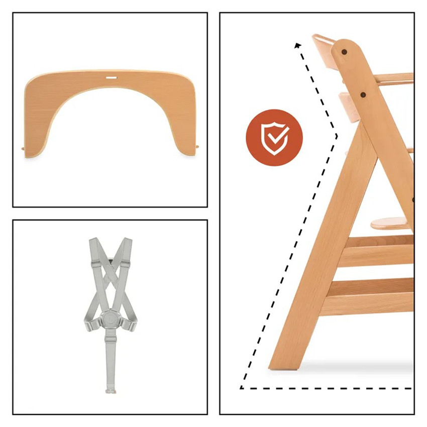 Set Chaise haute réglable Alpha+ & Transat & Harnais Naturel/Gris 