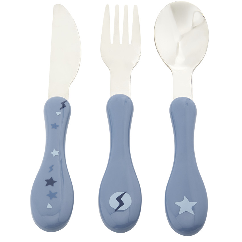 Set van 3 metalen bestek 2e leeftijd Yummix blauw 