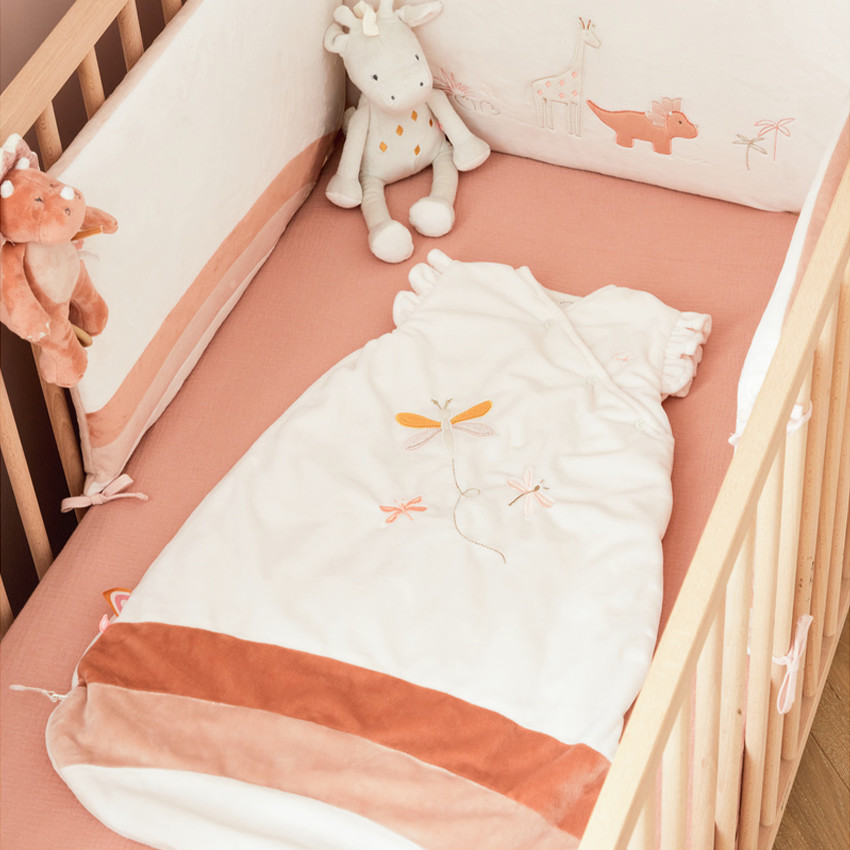 Gigoteuse sans manches en veloudoux 70 cm Libellule écru 