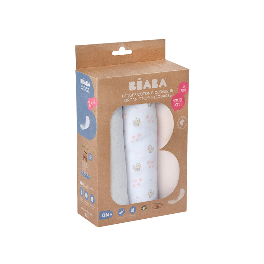 Lot de 3 langes - Cygne/Rose 