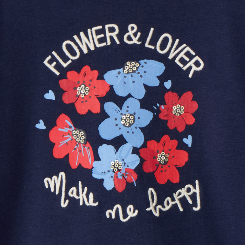 T-shirt manches longues uni print fantaisie pour fille  