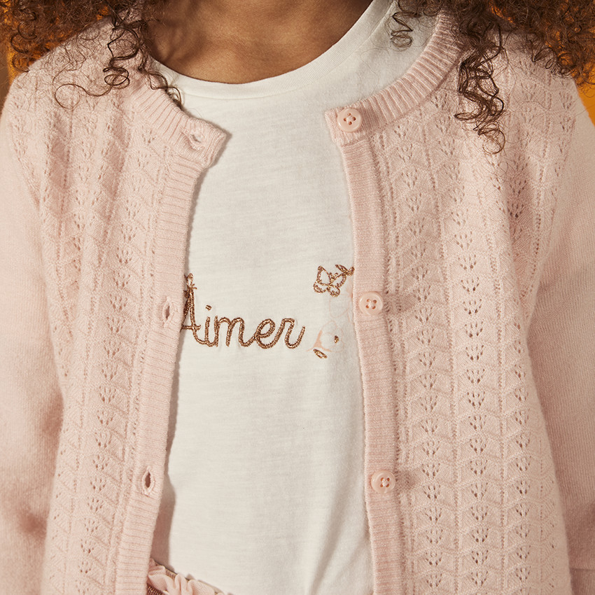 Gilet court en tricot ajouré pour fille 