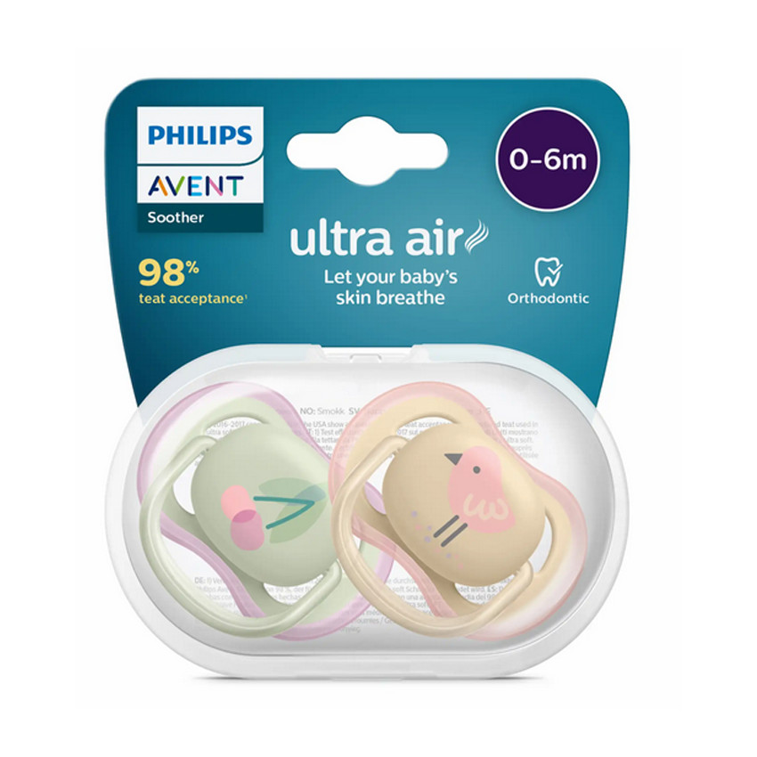 Sucette Silicone Ultra Air +0M -Cerise/Moineau- 2 PCS 