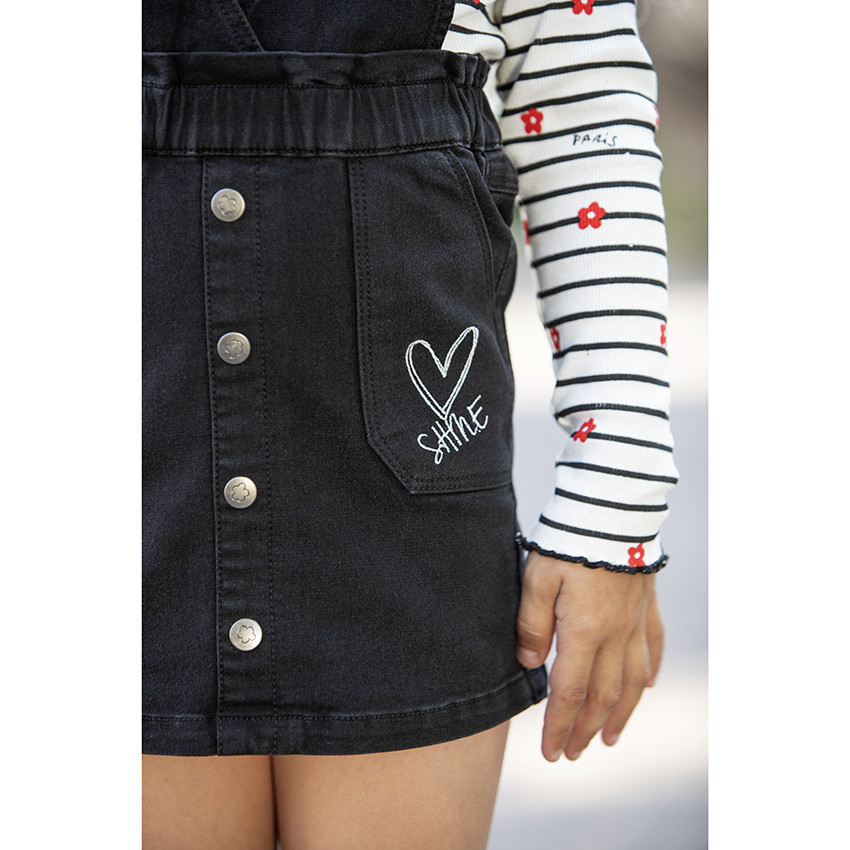 Robe salopette en jean à coeur printé pour enfant fille 