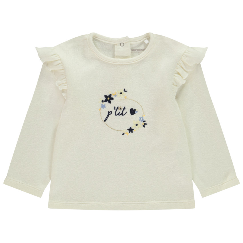 Lange mouwen T-shirt met ruches en borduursel voor meisjes 