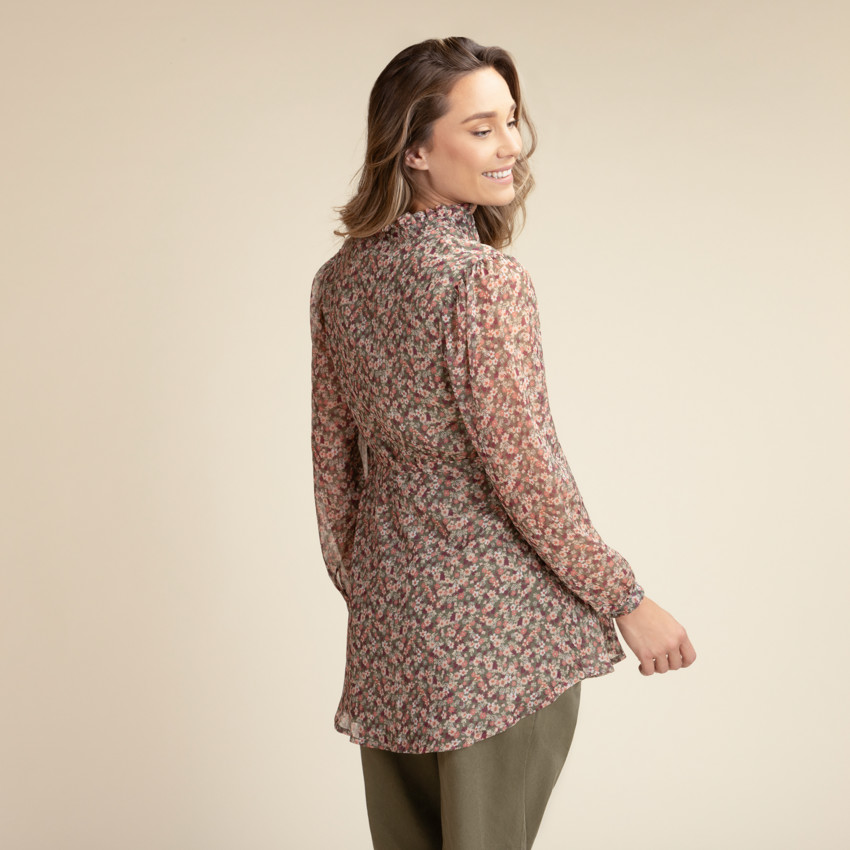 Borstvoedingshemd in katoenen voile met bloemenprint 