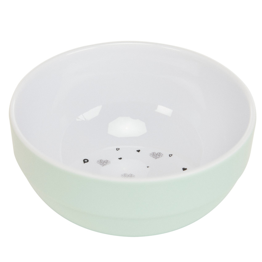 Komkommergekleurd melamine kom met hartjesprint. 