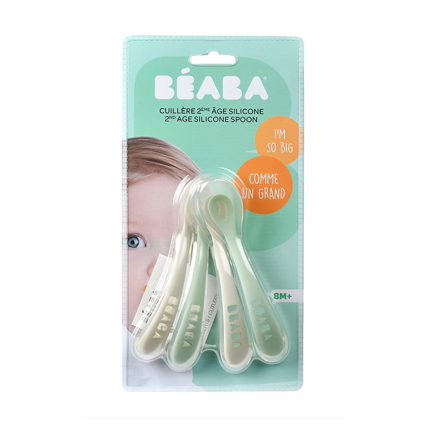 Set de 4 cuillères 2ème âge en silicone - Grey/Sage Green 