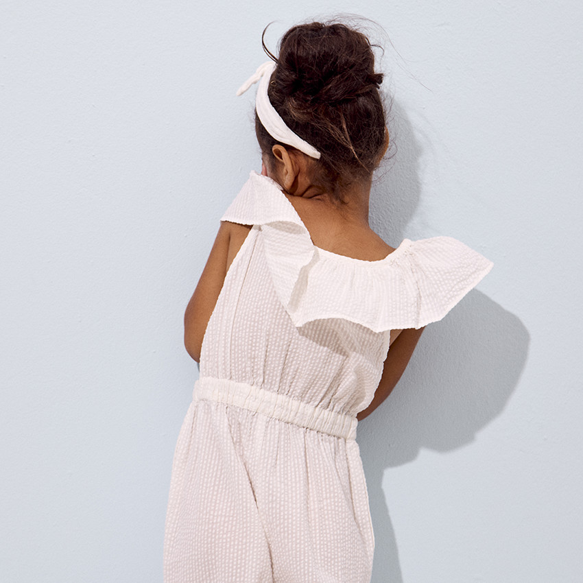 Combinaison longue en seersucker avec volant pour fille 
