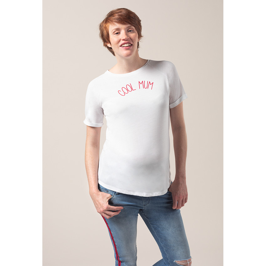 Zwangerschapsshirt met korte mouwen en print met boodschap 