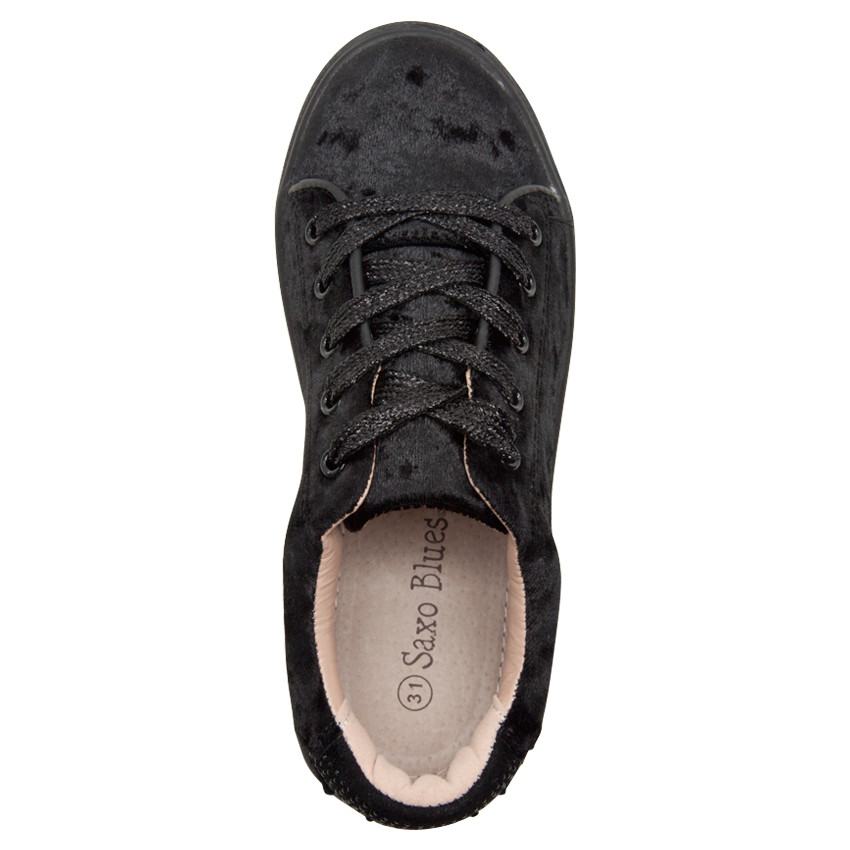 Lage sneakers van velours met iriserende veters 